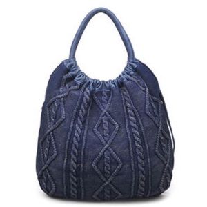 Moda Luxe Sylvie Cable Knit Hobo Bag Navy